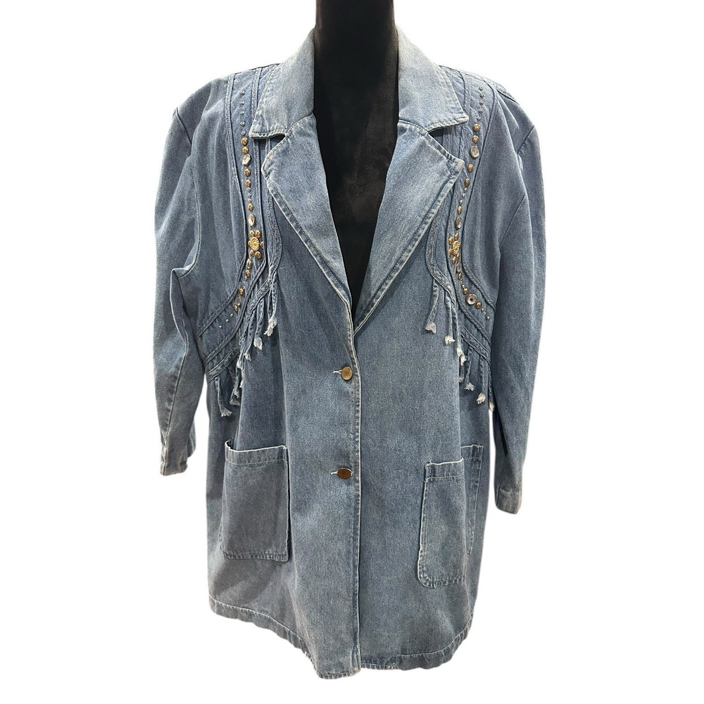 Pado Vtg 80's Denim Jacket Embellished Western Country Concert Coat Cowgirl Sz L